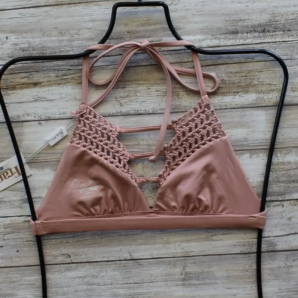 Frankies Bikinis Sienna Crochet Bikini Top - Vintage Rose - XS - Boho Halter